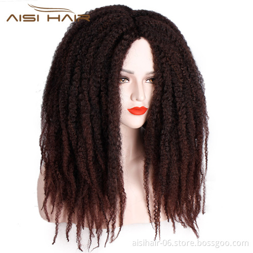 Aisi Hair Synthetic Afro Kinky Curly Hair Braided Long Wigs Dark Brown Marley Braiding Hair Wig for Black Women
